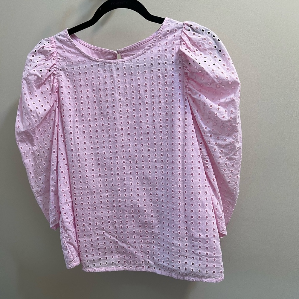 a new day Light Pink Eyelet Puff-Sleeve Blouse 100% Cotton lined Size M